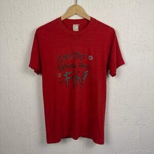 Vintage 80s Girls Just Wanna Have Fun Cyndi Lauper Red Tee Size Medium Rock Band